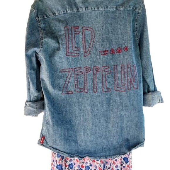Led Zeppelin ZOSO Wrangler Indigo Shirt  with Hand embroidery oversized M - Picture 7 of 13